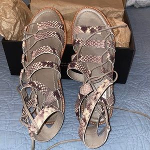 Frye tie up leather sandal worn a few time and lord of life left!